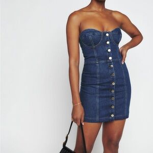 Reformation Nikki Strapless Bustier Denim Mini Dress